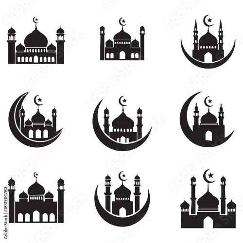 Best mosque set silhouette vector art illustration