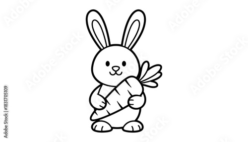 Cute bunny holding carrot in adorable linear art design