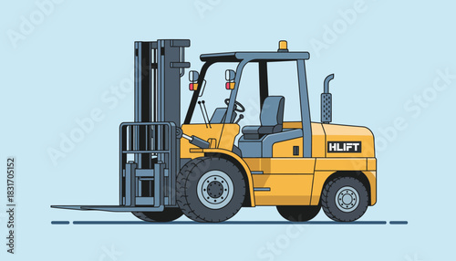 Heavy-Duty Yellow Forklift Truck Illustration for Industrial Logistics and Warehouse Material Handling