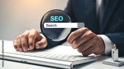 SEO Search Engine Optimization Concept - Business Person Using Keyboard.