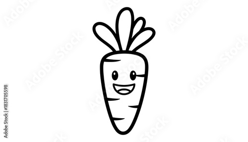 Cheerful carrot outline drawing with smiling face and leafy top