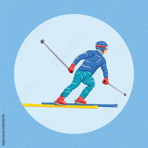 Ski athlete extreme winter snow sport player colorful vector in dynamic pose 