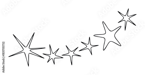 Arc of sparkling stars in black outline for celebratory event invitations, festive decorations, and festive greeting cards.