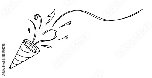 Party popper exploding with confetti and streamers, ideal for celebrations, events, and holiday promotions, conveying fun and excitement.