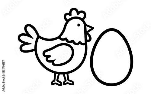 Simple outline of chicken and egg for kids' coloring activity