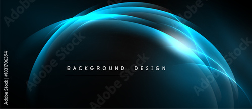 Abstract blue light curves form elegant oval shape. Dark background enhances glowing effect, modern design element.
