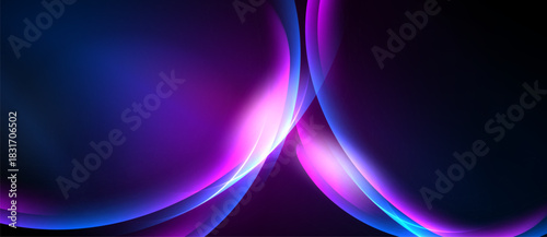 Abstract design features flowing curves, vibrant purple, blue hues. Smooth gradients create dynamic visual impact. Modern, elegant composition.