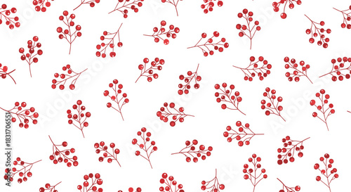 A delicate scattering of small red berries on a white background.