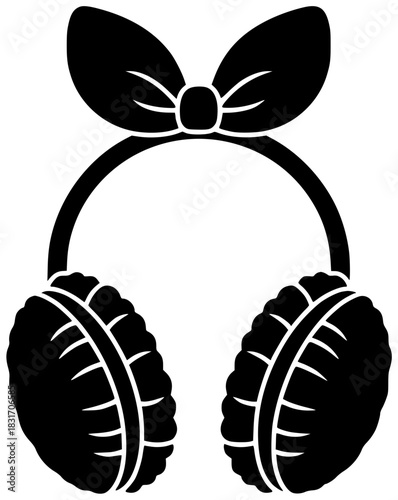 winter illustration headset silhouette music logo young icon lifestyle outline people headphones earphones happy person technology wireless song fun shape white vector graphic background