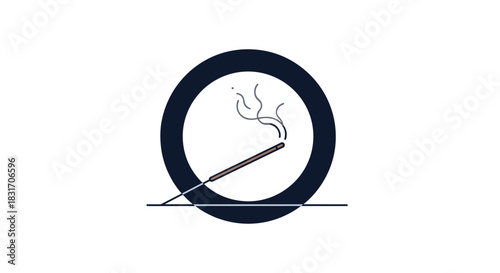 This image depicts a dark circular emblem with smoke rising from a thin stick inside its center.