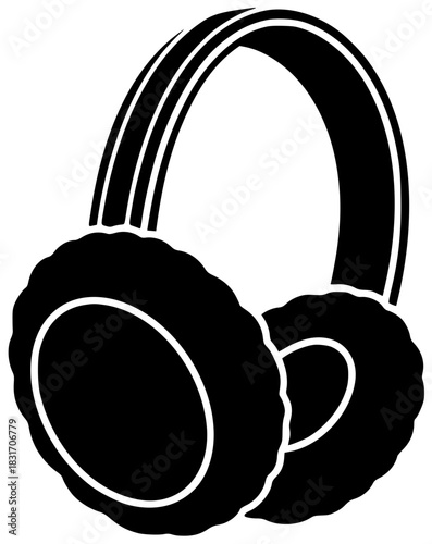 winter illustration headset silhouette music logo young icon lifestyle outline people headphones earphones happy person technology wireless song fun shape white vector graphic background