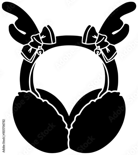 winter illustration headset silhouette music logo young icon lifestyle outline people headphones earphones happy person technology wireless song fun shape white vector graphic background