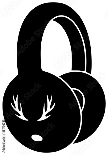 winter illustration headset silhouette music logo young icon lifestyle outline people headphones earphones happy person technology wireless song fun shape white vector graphic background