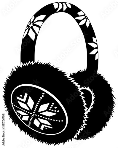 winter illustration headset silhouette music logo young icon lifestyle outline people headphones earphones happy person technology wireless song fun shape white vector graphic background