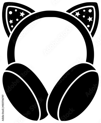 winter illustration headset silhouette music logo young icon lifestyle outline people headphones earphones happy person technology wireless song fun shape white vector graphic background