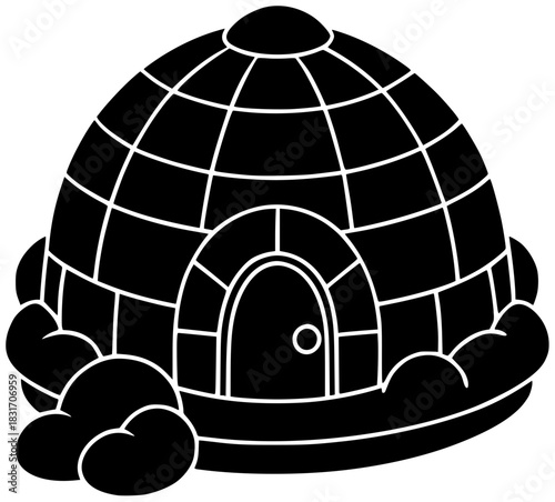 house illustration igloo silhouette winter logo snow icon nature outline ice landscape cold sky dome arctic shelter white north shape for vector graphic background