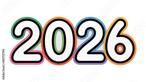 2026: A vibrant and colorful visual representation of the year 2026, ideal for conceptual projects focusing on future events and predictions. 