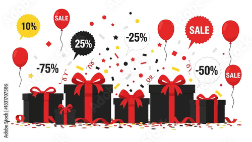 Score Unbeatable Deals Black Friday Cyber Monday Sale Excitement with Gift Boxes and Balloons Ready for Your Next Promotion Originally a Scalable Graphic