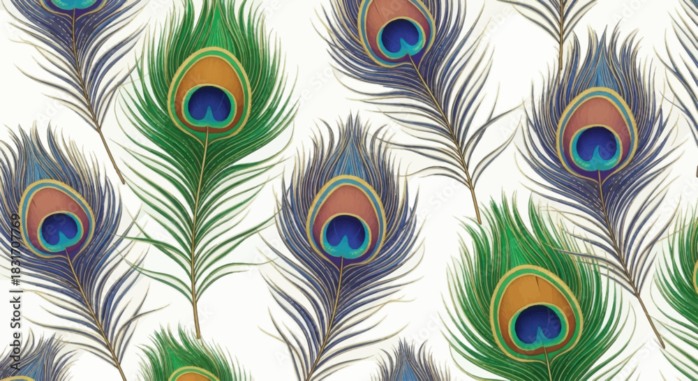 Obraz premium Vibrant Peacock Feather Pattern Showcasing Rich Colors and Elegant Design