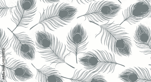 Elegant monochrome feather pattern emphasizing intricate details and fluid lines perfect for