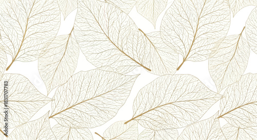 Delicate gold-embossed leaf pattern emphasizing intricate vein details on a soft background