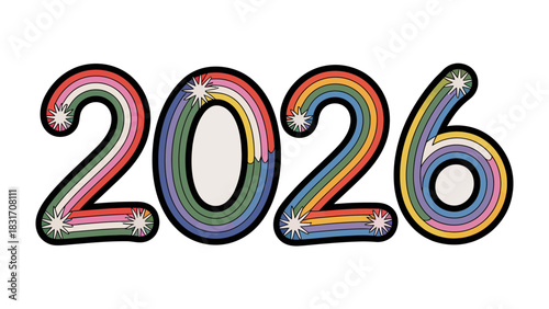 2026 Rainbow Colors: The vibrant digits of 2026, crafted with a spectrum of rainbow hues, creating a visually striking and optimistic image.