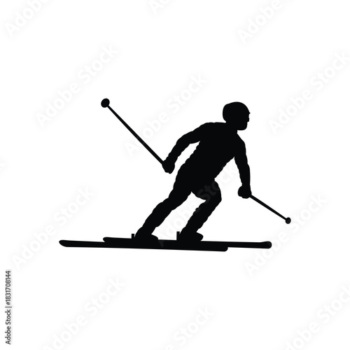 Ski athlete extreme winter snow sport player silhouette black and white vector in dynamic pose