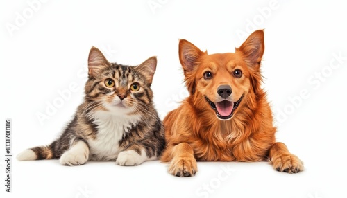 Adorable Cat and Dog Friends Together in Perfect Harmony, Captured in a Heartwarming Studio Portrait