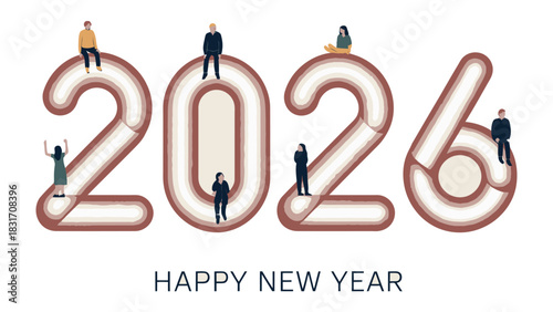 New Year's Outlook 2026: A vibrant depiction of the upcoming year, featuring tiny figures integrated within the numerical representation.
