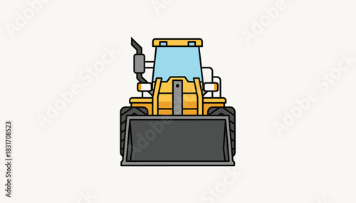 Yellow Front End Loader Vector Icon: Heavy Construction Vehicle Illustration with Bucket on White Background