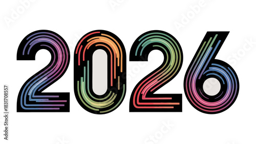 2026 Typography: A vibrant display of the year 2026, creatively styled with colorful, flowing lines, evoking a sense of modernity and forward-thinking.