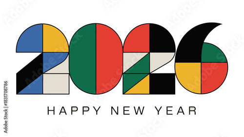 New Year 2026: A vibrant and colorful geometric design celebrates the arrival of the new year, filled with optimism and looking forward.
