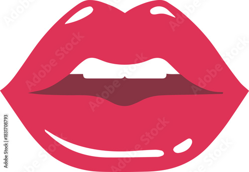 pink open female lips mouth flat vector cartoon illustration design
