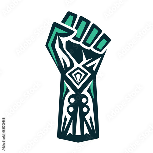 Fist Symbol with Tribal Pattern Vector Illustration