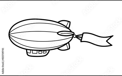 Kids coloring page: simple airship with banner outline design