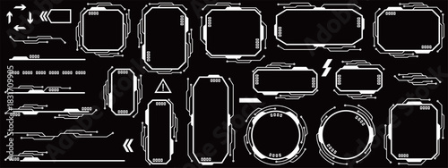 サイバーパンクな電子回路フレームと装飾セット　ホワイト