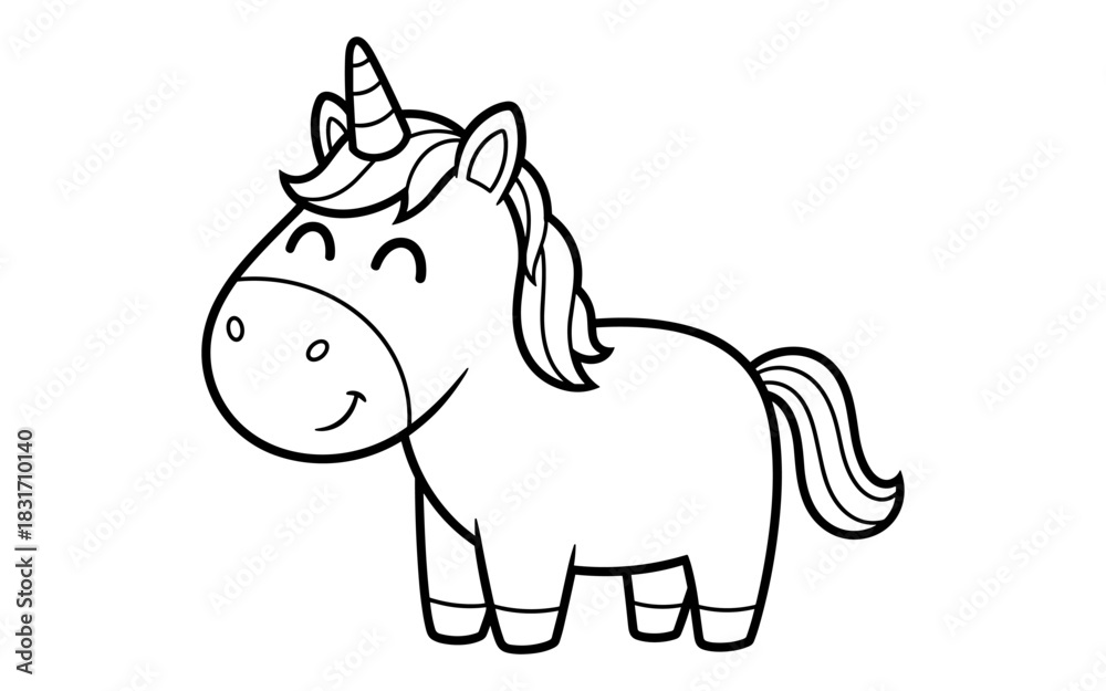 Fototapeta premium Cute cartoon unicorn outline for kids' coloring fun