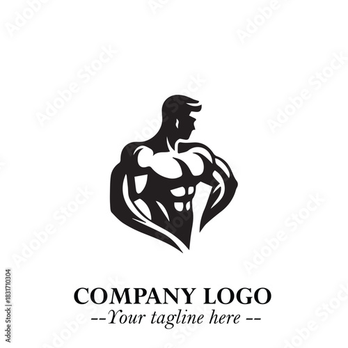 Man With Muscle Logo Symbol in Black on White Background for Strong Bold Fitness Branding Design Art