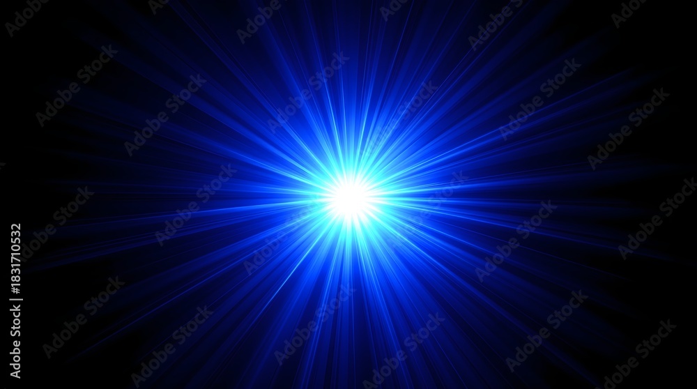 Fototapeta premium Intense blue radial light burst from exact center