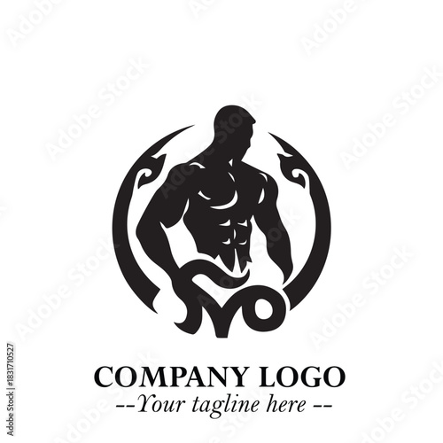 Man With Muscle Logo Symbol in Black on White Background for Strong Bold Fitness Branding Design Art