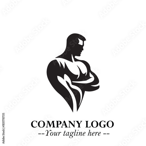 Man With Muscle Logo Symbol in Black on White Background for Strong Bold Fitness Branding Design Art