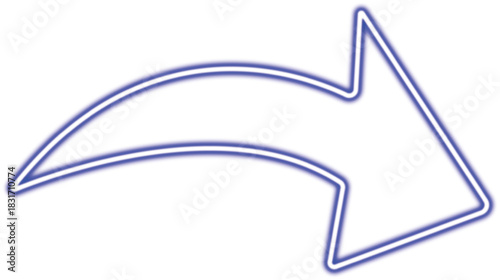 Teal blue neon glowing arrow curved direction pointer symbol and modern light sign