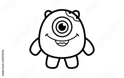 Cute one-eyed monster outline art for kids and coloring books