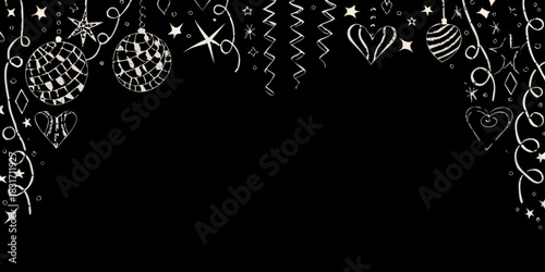 Elegant black and white festive decoration with ornaments and stars