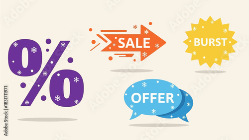 Winter Promotion Symbols Icon Set with Subtle Snow Accents