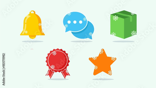Winter Notification Icon Set with Decorative Snow Accents