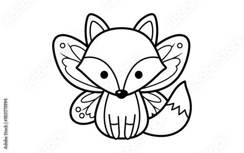 Cute fox with butterfly wings in cartoon style for coloring books