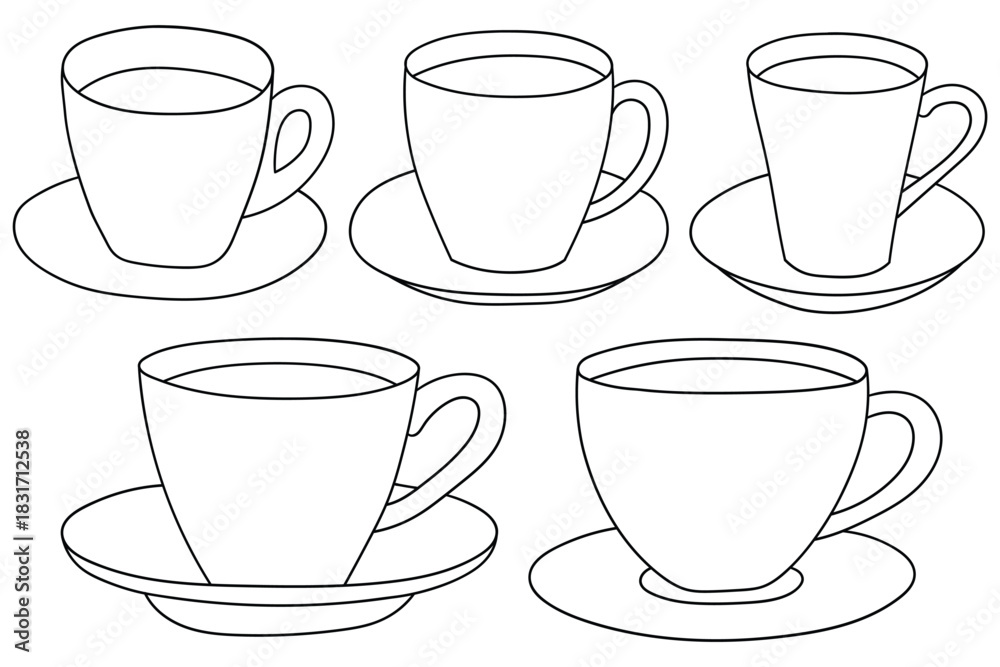 Obraz premium Hand-drawn doodle set of cups of coffee on a white background.