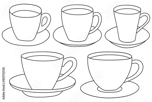 Hand-drawn doodle set of cups of coffee on a white background.