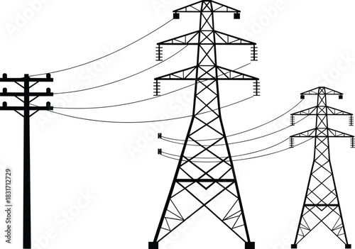 Electrical Transmission Towers and Utility Pole with Power Lines electricity pylon